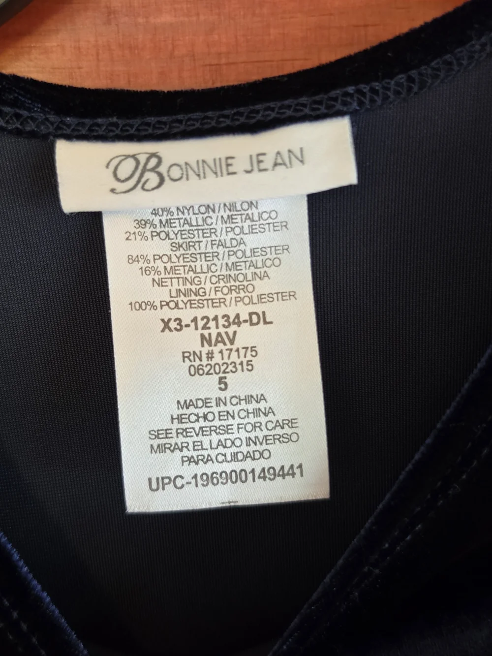 Bonnie Jean Girls Size 5 Navy Velvet Plaid Dress Gold Bow Long Sleeve